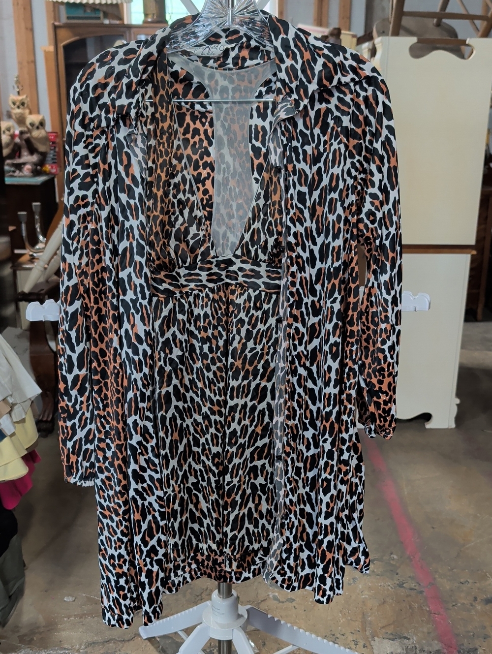 Vtg 60s Leopard Peignoir Set Butterfield 8 Robe Duster Vanity Fair Nighty  S